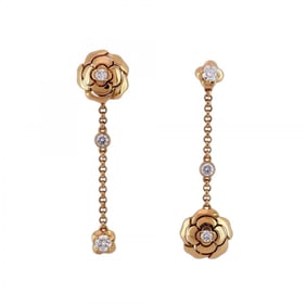 Chanel Camellia Collection Earrings, 3-Piece Set, 18K Pink Gold with Diamonds, Women's