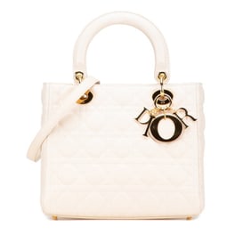 Christian Dior Dior Cannage Lady Handbag/Shoulder Bag, 2-Way, White/Ivory Leather, Women's,