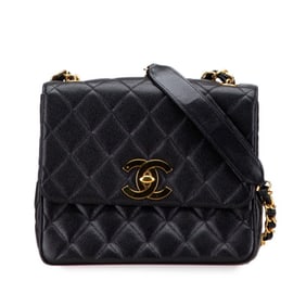 CHANEL Matelasse Coco Mark Chain Shoulder Bag in Black Caviar Skin for Women