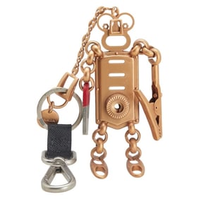 Prada Robot Charm Key Ring Keychain Bag Gold Red Silver Plated Saffiano Leather Women's PRADA