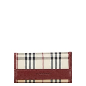 Burberry Nova Check 5-Ring Key Case in Beige and Wine Red Nylon Leather for Women
