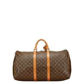 Louis Vuitton Monogram Keepall 55 Boston Travel Bag M41424 Brown PVC Leather Women's LOUIS VUITTON