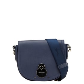 Longchamp Shoulder Bag Navy Silver Leather Women's