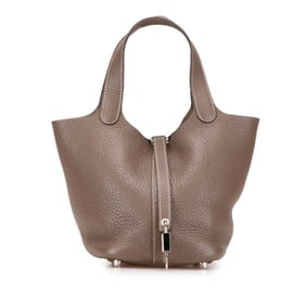 Hermes Hermès Picotin Lock PM Handbag in Etoupe, Greige with Silver Hardware, Taurillon Clemence