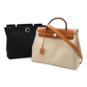 HERMES Hermès Air Bag PM Handbag/Shoulder Bag, Toile Officier Canvas and Leather, Natural/Light