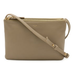 CELINE Trio Small Shoulder Bag/Pouch/Pochette in Beige Leather (192033)