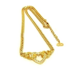 Christian Dior Rhinestone Heart Necklace - Gold Metal for Women