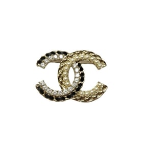 CHANEL Coco Mark Brooch in Gold and Black Metal with Leather, Faux Pearls Rhinestones for Women