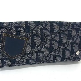 Christian Dior Trotter Blue Canvas Women's Bifold Long Wallet