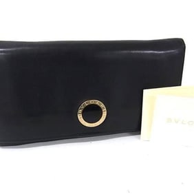 BVLGARI Colore 33625 Black Leather Bifold Long Wallet for Men and Women