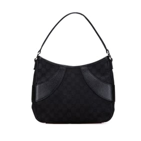Gucci GG Canvas One-Shoulder Bag Handbag 113012 Black Leather Women's GUCCI