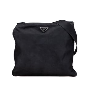 Prada Triangle Logo Plate Shoulder Bag Black Nylon Women's PRADA