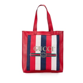 Gucci Soho Tricolor Tote Bag 523781 Red Navy White Leather Canvas Women's GUCCI