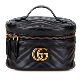 Gucci GG Marmont Vanity Bag/Cosmetic Bag 624615 Black Leather Women's GUCCI