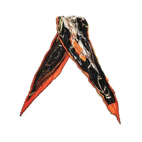 Hermes Hermès Carré 90 Pleated Scarf, PROJETS CARRES, Silk, Black, Orange, Multicolor, Women's