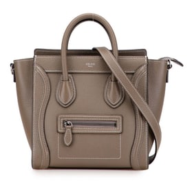Celine Luggage Nano Shopper Handbag/Shoulder Bag, 2-Way, Greige Leather, Women's, CELINE
