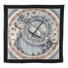 Hermes Hermès Carré 90 "Mecanique du Temps" Scarf/Muffler in Black, Gray, and Multicolor Silk for