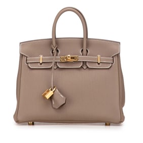 Hermès Birkin 25 Handbag in Etoupe, Greige with Gold Hardware and Togo Leather, Women's, HERMES