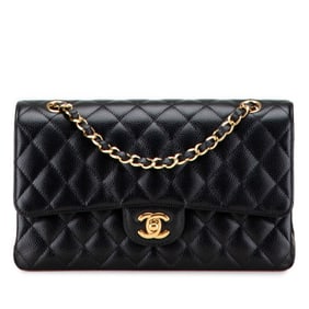 CHANEL Matelasse 25 Coco Mark Double Flap Chain Shoulder Bag in Black Caviar Leather for Women