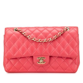 CHANEL Matelasse Coco Mark Double Flap Chain Shoulder Bag Handbag Pink Caviar Skin Women's