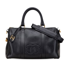 Chanel Coco Mark Boston Bag/Shoulder Bag, 2-Way, Black Caviar Skin, Women's, CHANEL