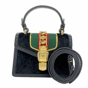 Gucci Sylvie Handbag 470270 Velvet Black 2-Way Bag for Women P1384074