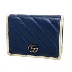 Gucci GG Marmont Wallet 573811 Leather Navy White Women's