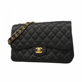 Chanel Shoulder Bag, Large Matelasse, Double Chain, Caviar Skin, Black, Women's