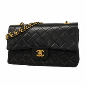 Chanel Matelasse Shoulder Bag with Double Flap and Chain, Lambskin, Black, Women's