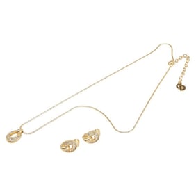 Christian Dior Dior necklace and two-piece earring set with rhinestones, gold plated, for women.