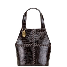 Saint Laurent Crocodile Embossed Handbag Brown Leather Women's SAINT LAURENT