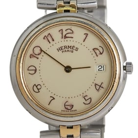 Hermès Profile Quartz Watch, Beige Dial, Stainless Steel, Plated, Women's