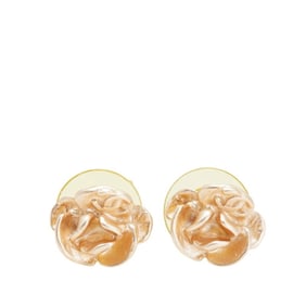 Chanel Coco Mark Camellia Flower Motif Earrings, Gold/Beige Plated, Women's, CHANEL