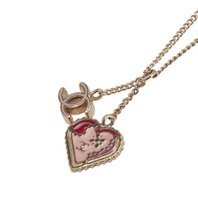 Chanel Coco Mark Heart Motif Necklace, Gold and Pink Plated, Women's