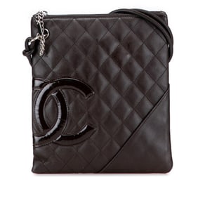 CHANEL Cambon Line Coco Mark Crossbody Shoulder Bag Brown Lambskin Women's