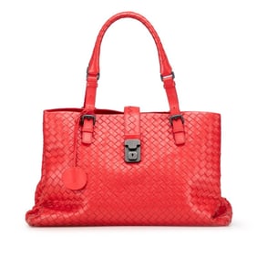 Bottega Veneta Intrecciato Handbag Tote Bag Red Leather Women's BOTTEGAVENETA