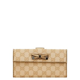 Gucci GG Canvas Princess Long Wallet 167464 Beige Gold Leather Women's GUCCI