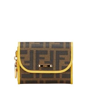 Fendi Zucca Coin Case, Brown, Yellow, PVC, Leather, Women's, FENDI
