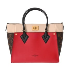 LOUIS VUITTON Monogram On My Side MM Rouge Pilat M53824 Women's Calf Leather/Monogram Canvas 2-Way