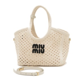 Miu Miu Miu Ivy Cotton Mesh Hand Shoulder Bag, Ivory/Black, 5BA284