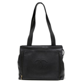 Chanel Coco Mark Shoulder Bag Tote Caviar Skin Black Vintage