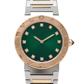 Bvlgari 33mm Green Dial K18PG Stainless Steel Quartz Watch 103202