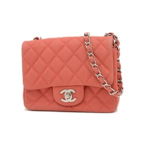 Chanel Mini Matelasse 18 Chain Shoulder Bag in Soft Caviar Red with Silver Hardware