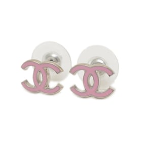 Chanel Coco Mark Earrings, Silver and Pink, C19C