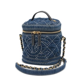 Chanel Coco Mark Vanity Chain Shoulder Bag Handbag Denim Blue AS1336
