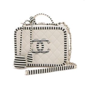 Chanel CC Filigree Vanity Hand Shoulder Bag in Caviar Leather, White and Black, A93343