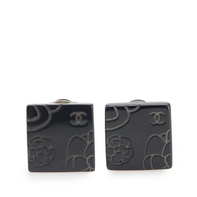 CHANEL Coco Mark Camellia Square Earrings in Black Metal for Women