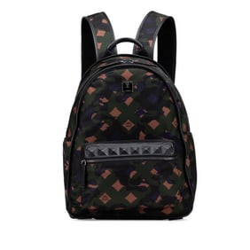 MCM Camouflage Backpack in Khaki Green, Black, Nylon, and Leather for Women