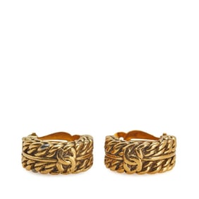 Chanel Coco Mark Chain Earrings, Gold Plated, Women's, CHANEL