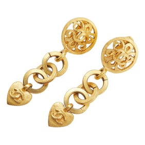 Vintage Chanel Coco Mark Heart Motif Earrings, Gold Plated, Women's, CHANEL